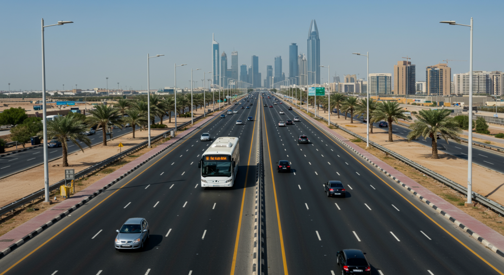 Sharjah to Studio City shuttle, media staff transport UAE, commuter bus