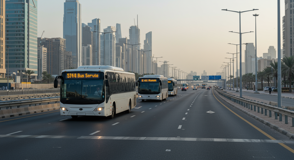 Ajman to DIP shuttle, staff bus UAE, daily industrial transport