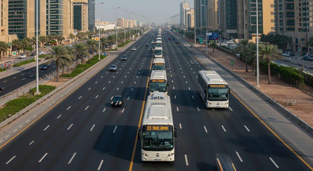 Ajman to DIP bus, UAE staff transport, Ajman Dubai shuttle