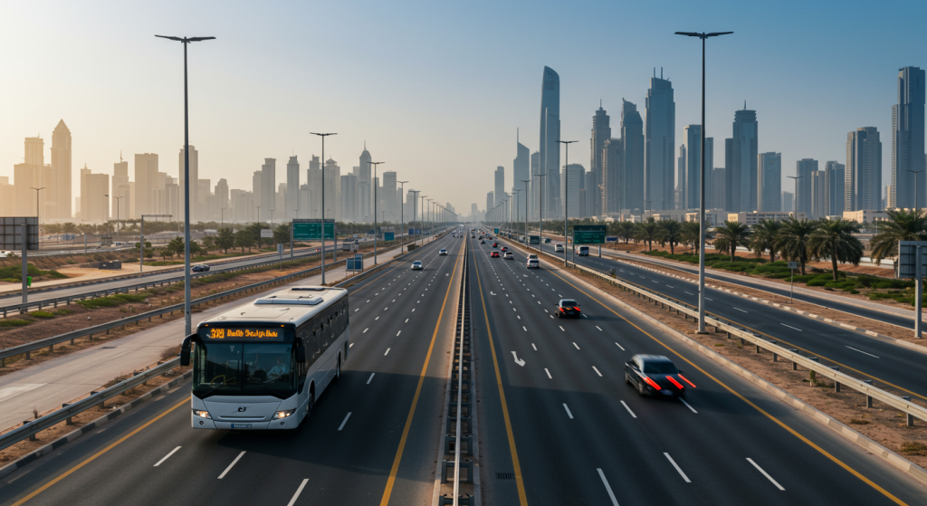 Sharjah to Al Quoz bus, UAE staff shuttle, daily worker transport