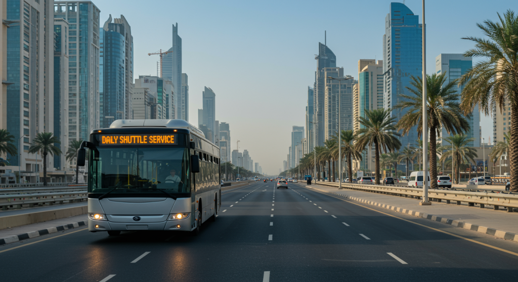 Sharjah to Jaddaf shuttle, medical staff bus, UAE transport