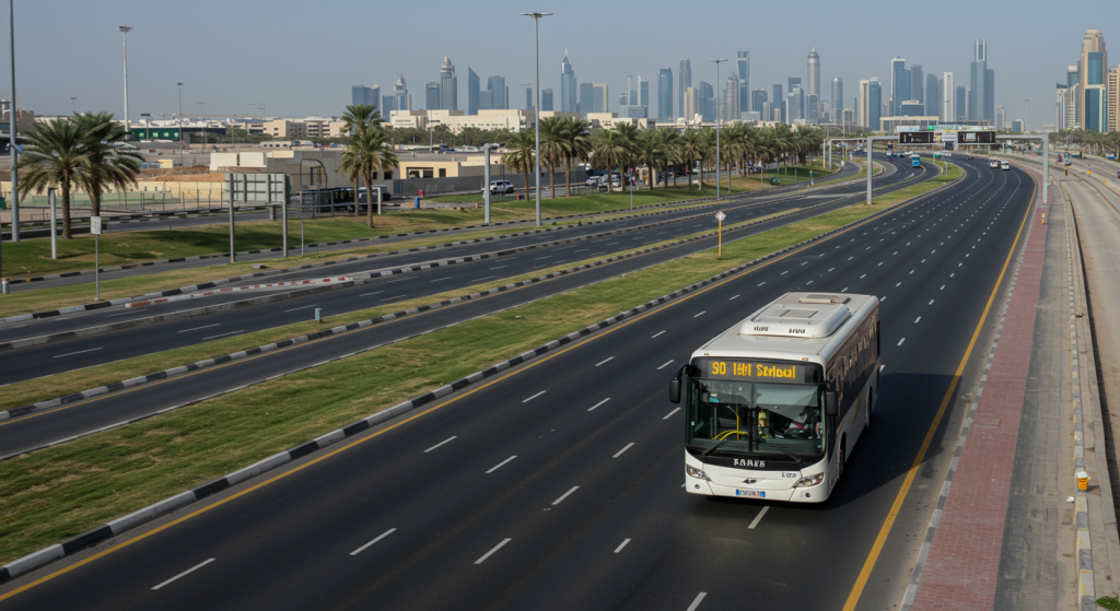 Sharjah to DIC shuttle, industrial staff transport UAE, worker bus