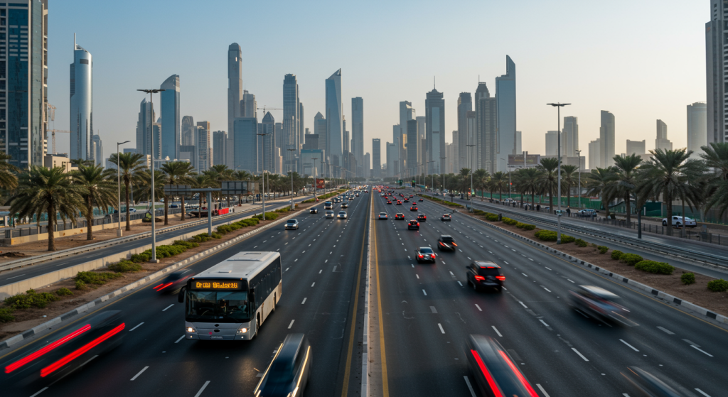 Sharjah to Media City metro shuttle, last-mile transport UAE, commuter