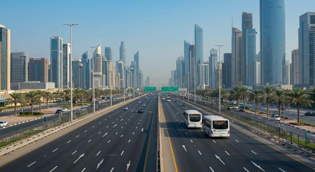Ajman to Expo bus, UAE commuter shuttle, staff transport