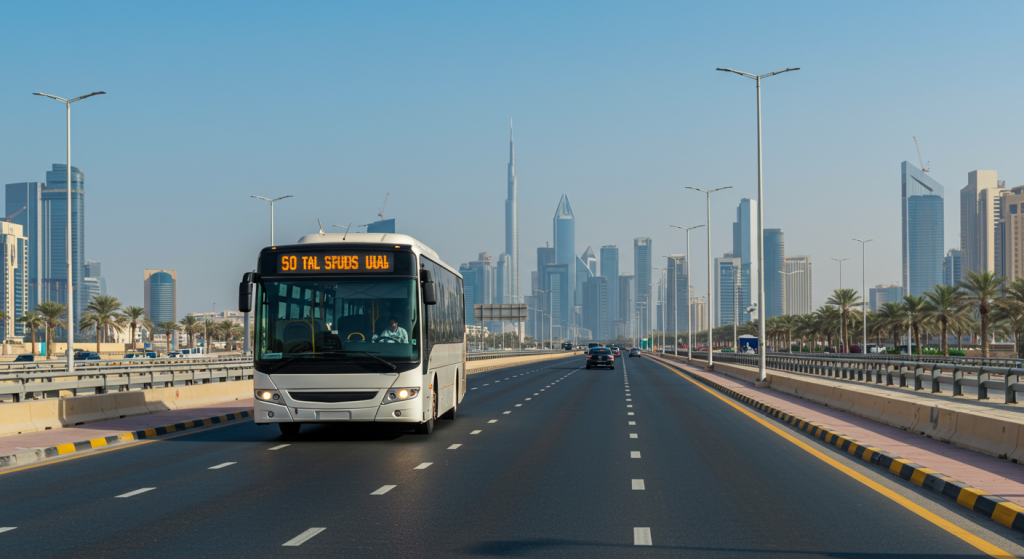 Ajman to International City shuttle, pavilion staff transport UAE, daily bus