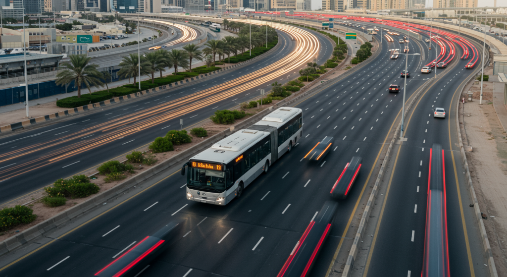 Sharjah to Al Qusais shuttle, UAE industrial transport, daily staff bus