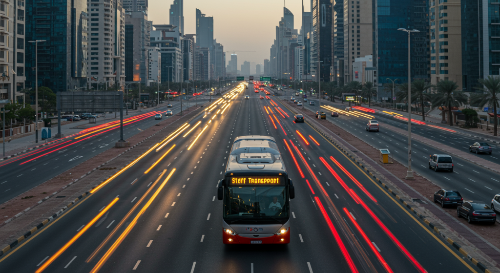 Ajman to International City bus, daily staff transport UAE, group shuttle